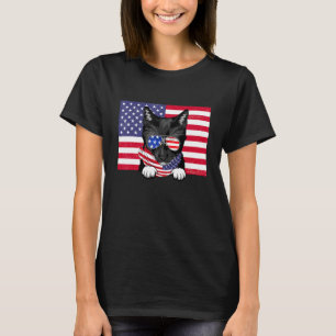 Retro-Amerikanische Flagge 4. Juli Smoking-Katze V T-Shirt