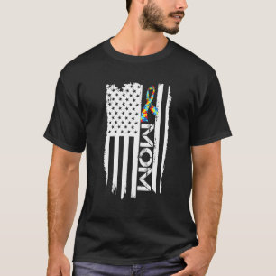 Retro-Amerikanische-Flagge-Autismus-Mama-Bewusstse T-Shirt