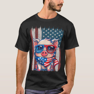 Retro-Amerikanische-Flagge-Schwein-Vater-Mutter-4. T-Shirt