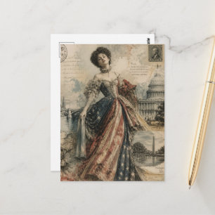 Retro-amerikanische Frau Patriotische Postkarten-K Postkarte