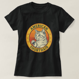 Retro-Amerikanische Kurzhaar-Katze Sonnenstrahl-Ku T-Shirt