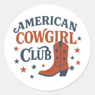 Retro-Amerikanischer Cowgirl-Club Patriotisch Runder Aufkleber