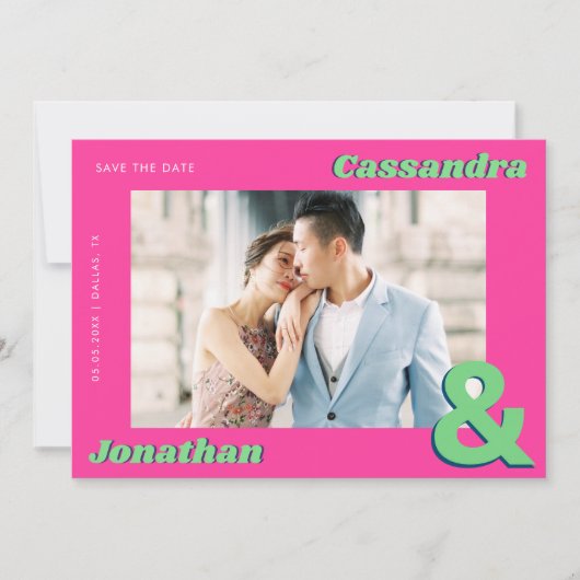 Retro Ampersand einzigartige farbenfrohe Groovy We Save The Date (Vorderseite)