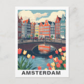 Retro Amsterdam Netherlands Travel Bicycle Postkarte (Vorderseite)