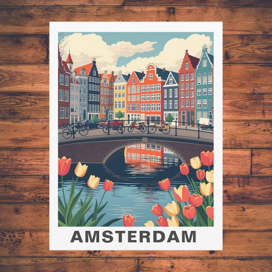 Retro Amsterdam Netherlands Travel Bicycle Postkarte
