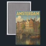 Retro Amsterdam Niederlande Grachten Magnet<br><div class="desc">Karo in diesem wunderschönen Amsterdamer Netherlands Vintag Magnet mit der einzigartigen Architektur des europäischen Reiseziels. Das ist eine nette Souvenir- und Geschenkidee für jeden Besucher und Touristen. Jetzt kaufen.</div>