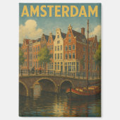 Retro Amsterdam Niederlande Grachten Magnet (Vorderseite)