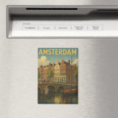 Retro Amsterdam Niederlande Grachten Magnet (In Situ (Geschirrspüler))