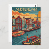 Retro Amsterdam, Niederlande Postkarte (Vorne/Hinten)