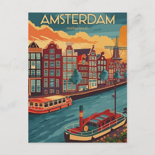 Retro Amsterdam, Niederlande Postkarte (Vorderseite)