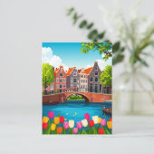Retro Amsterdam Reise mit Tulips Postkarte (Stehend Vorderseite)
