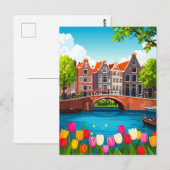 Retro Amsterdam Reise mit Tulips Postkarte (Vorne/Hinten)