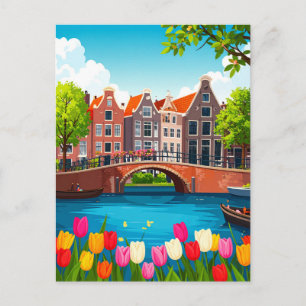 Retro Amsterdam Reise mit Tulpen Postkarte