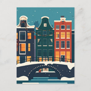 Retro Amsterdam Stadt Kunst Kanalhäuser  Postkarte