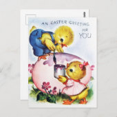 Retro an Ostern Gruß an Ihre Küken und Ei Postkarte (Vorne/Hinten)