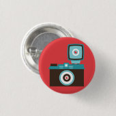 Retro-Analogkamera (braun / blau) Flair Button (Vorne & Hinten)