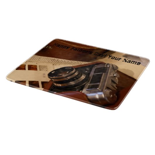 Retro-Analogkamera des Fotos Schneidebrett (Ecke)