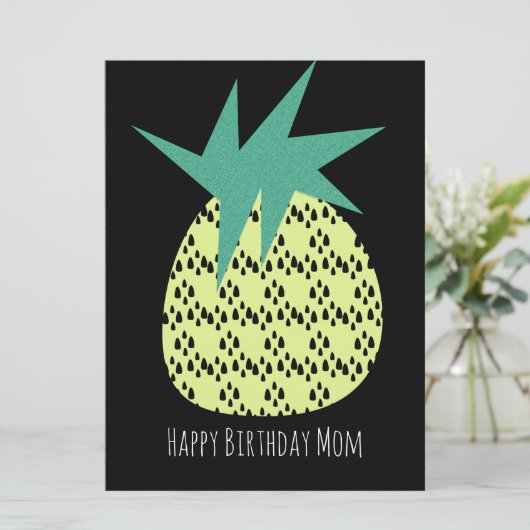 Retro Ananas Happy Birthday Yellow Black Card (Stehend Vorderseite)