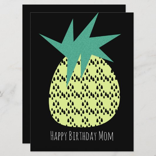 Retro Ananas Happy Birthday Yellow Black Card (Vorne/Hinten)