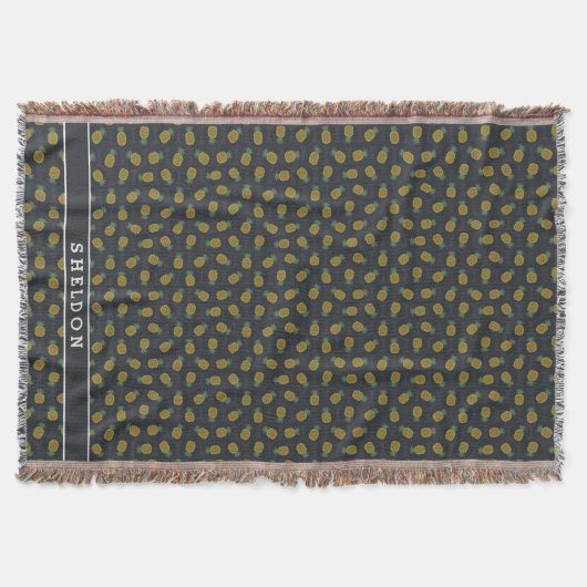 Retro-Ananas-Muster aus schwarzem Gold, Monogramm Decke (Vorderseite)