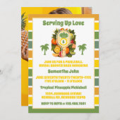 Retro Ananas Pickleball Brautparty Foto Einladung (Vorne/Hinten)