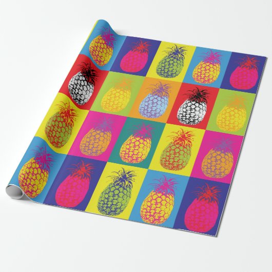 Retro Ananas Pop Kunst Bright Bold Modern Pattern Geschenkpapier (Ungerollt)