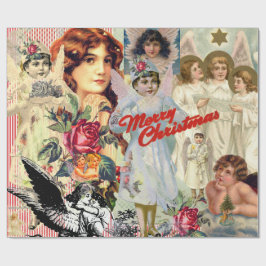 RETRO ANGEL CHRISTMAS COLLAGE Wrapping Paper Geschenkpapier