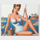 Retro-Angeln Pin-up Geschenkpapier (Flach)