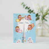 Retro Angels und Church Happy Oaster Postkarte (Stehend Vorderseite)