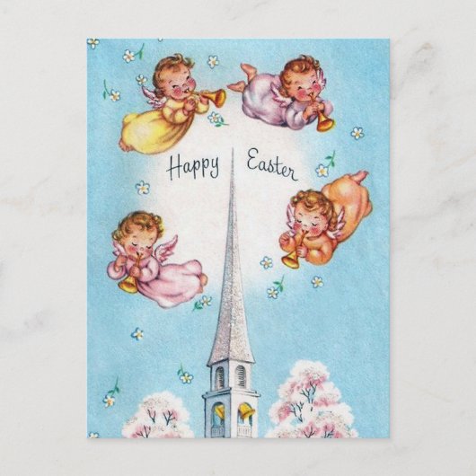 Retro Angels und Church Happy Oaster Postkarte (Vorderseite)