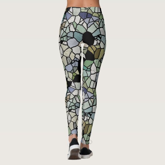 Retro Angesagt Taupe Aquamarin blaues grünes Mosai Leggings (Rückseite)