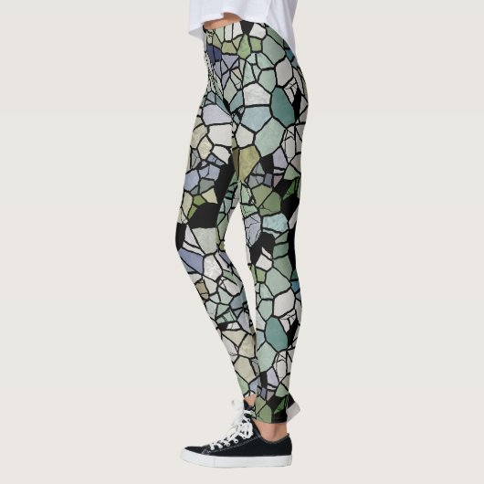 Retro Angesagt Taupe Aquamarin blaues grünes Mosai Leggings (Links)