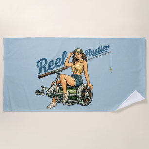 Retro-Angler-Pin-Up Blue Lustiger Fisch  Strandtuch