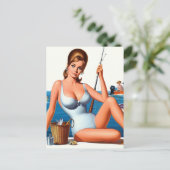 Retro-Angler-Pin-up Postkarte (Stehend Vorderseite)