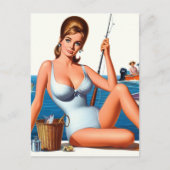 Retro-Angler-Pin-up Postkarte (Vorderseite)