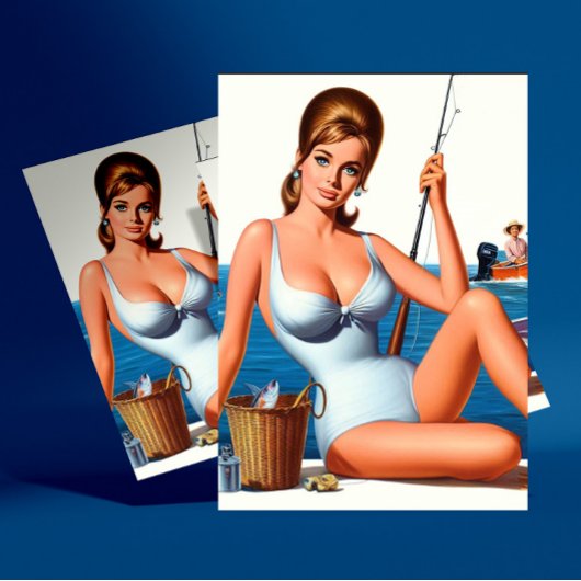 Retro-Angler-Pin-up Postkarte