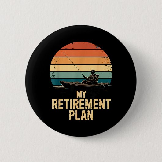 Retro-Anglerboot Sonnenuntergang Mein Rentenplan Button (Vorderseite)