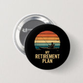 Retro-Anglerboot Sonnenuntergang Mein Rentenplan Button (Vorne & Hinten)