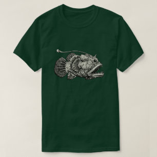 Retro-Anglerfisch-Tiefsee-Kreatur-Radierungskunst T-Shirt