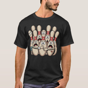 Retro-ängstliches Bowling-Cartoon-lustiger Bowler- T-Shirt