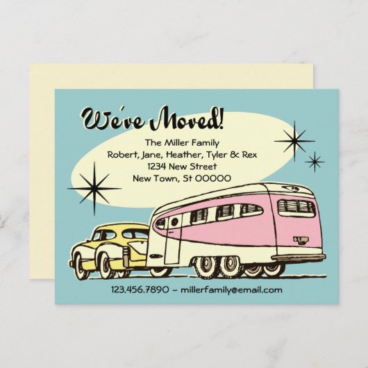 Retro-Anhänger, den wir bewegt haben Ankündigungspostkarte (Vorne/Hinten)