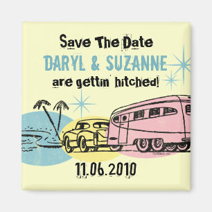 Retro-Anhänger hat gerade Save The Date angehängt Magnet