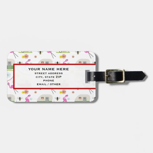 Retro Anhänger-u. Flamingo-Muster Gepäckanhänger (Vorderseite horizontal)