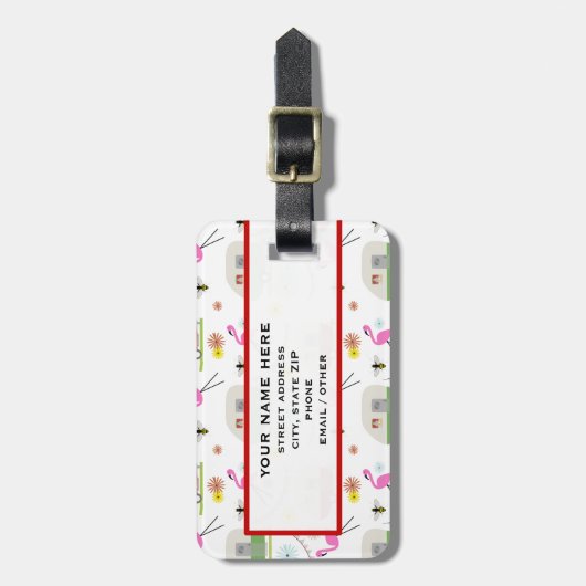 Retro Anhänger-u. Flamingo-Muster Gepäckanhänger (Vorderseite vertikal)