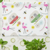 Retro Anhänger-u. Flamingo-Muster Geschirrtuch (Gefaltet)