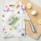 Retro Anhänger-u. Flamingo-Muster Geschirrtuch (Viertel Falte)