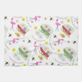 Retro Anhänger-u. Flamingo-Muster Geschirrtuch (Horizontal)