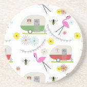 Retro Anhänger-u. Flamingo-Muster Getränkeuntersetzer (Vorne)