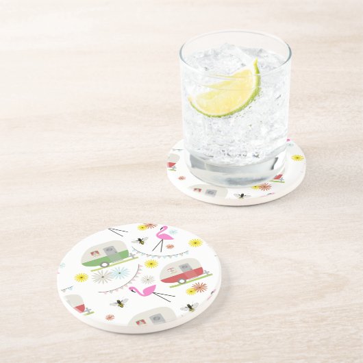 Retro Anhänger-u. Flamingo-Muster Getränkeuntersetzer (Seite)