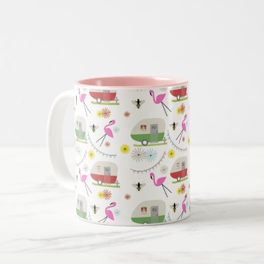 Retro Anhänger-u. Flamingo-Muster Zweifarbige Tasse (Vorderseite Links)